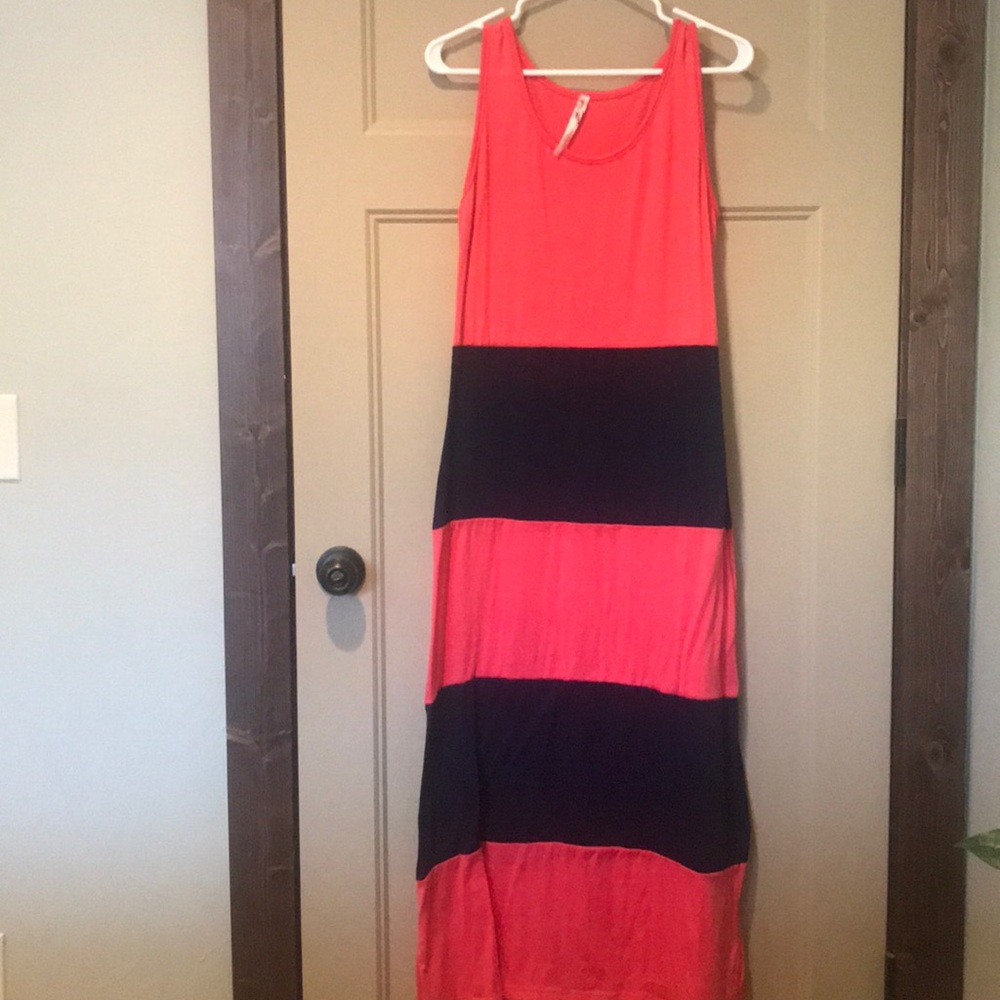 Navy and coral color block maxi dress - Picture 1 of 3